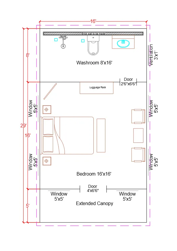 12x24 Tent Floor Level Plan